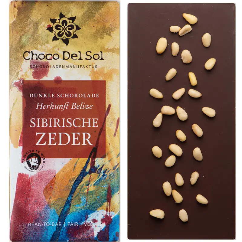 CHOCO DEL SOL | Dunkle Schokolade »Sibirische Zedernüsse« 82% | BIO | 58g