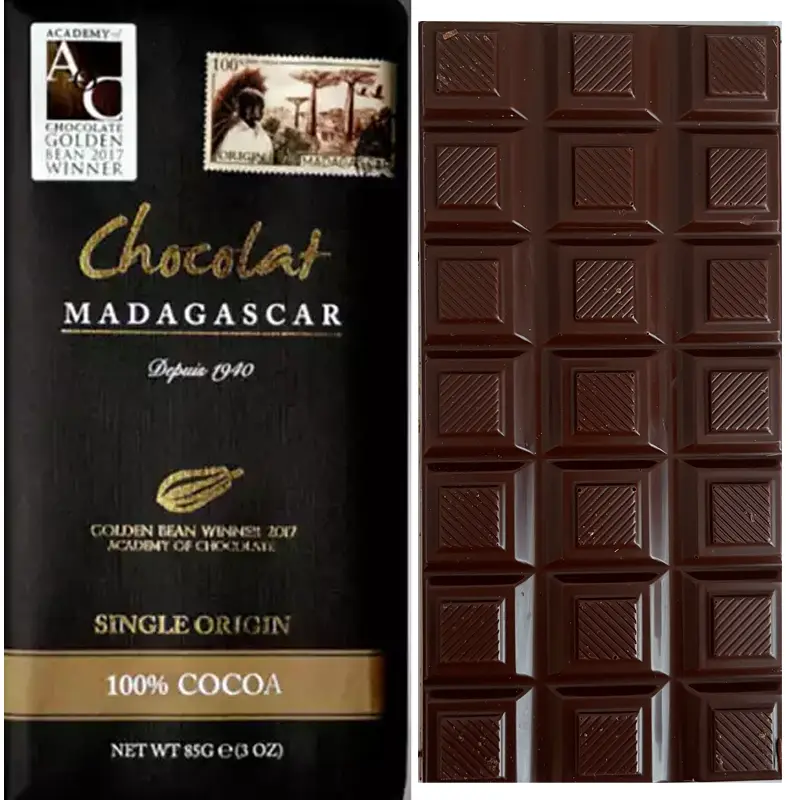 Chocolat MADAGASCAR Schokoladen | »Madagascar Golden Bean« Kakaomasse 100% | 85g Schokolade Single Origin mit 100% Kakaomasse von Chocolate Madagascar