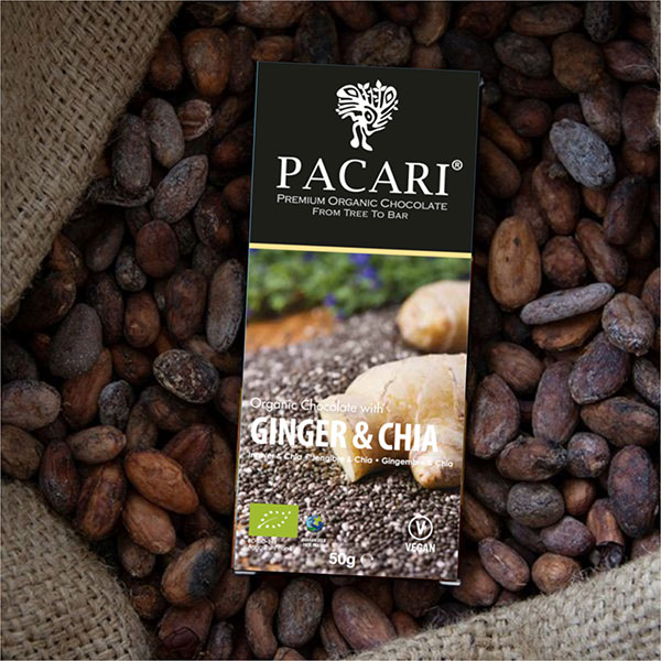 PACARI | Dunkle Schokolade »Ginger & Chia« Ecuador 60% | BIO | 50g MHD 31.12.2022