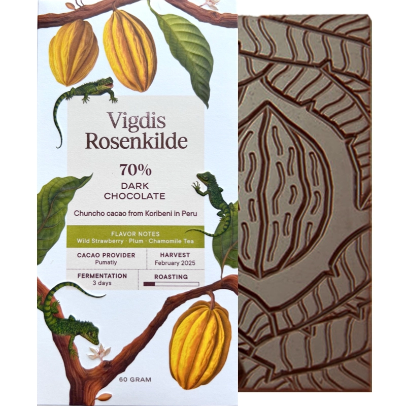 VIGDIS ROSENKILDE Chuncho Koribeni 70 % – dunkle Schokolade aus Koribeni Peru, Single-Origin