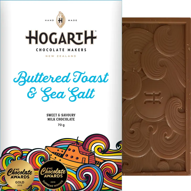 HOGARTH Chocolate | Milchschokolade »Buttered Toast & Sea Salt« 48% | 70g Milchschokolade Buttered Toast Sea Salt von Hogarth Chocolate Neuseeland