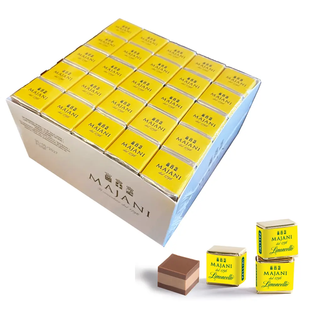 MAJANI | Nougat Mandel-Haselnuss-Cremino »Pallini Limoncello« Display | 1010g Kleine Limoncello-Nougat Cremini gelb verpackt von Majani iralien