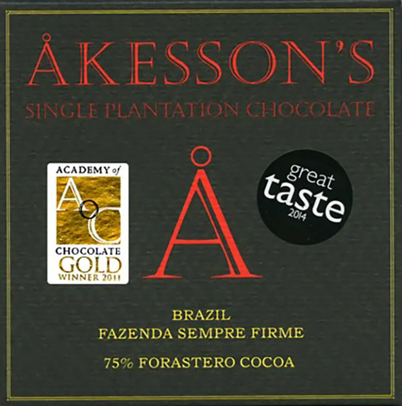 Prämierte Akesson's Schokolade Brazil Forastero mit 75% Kakaogehalt