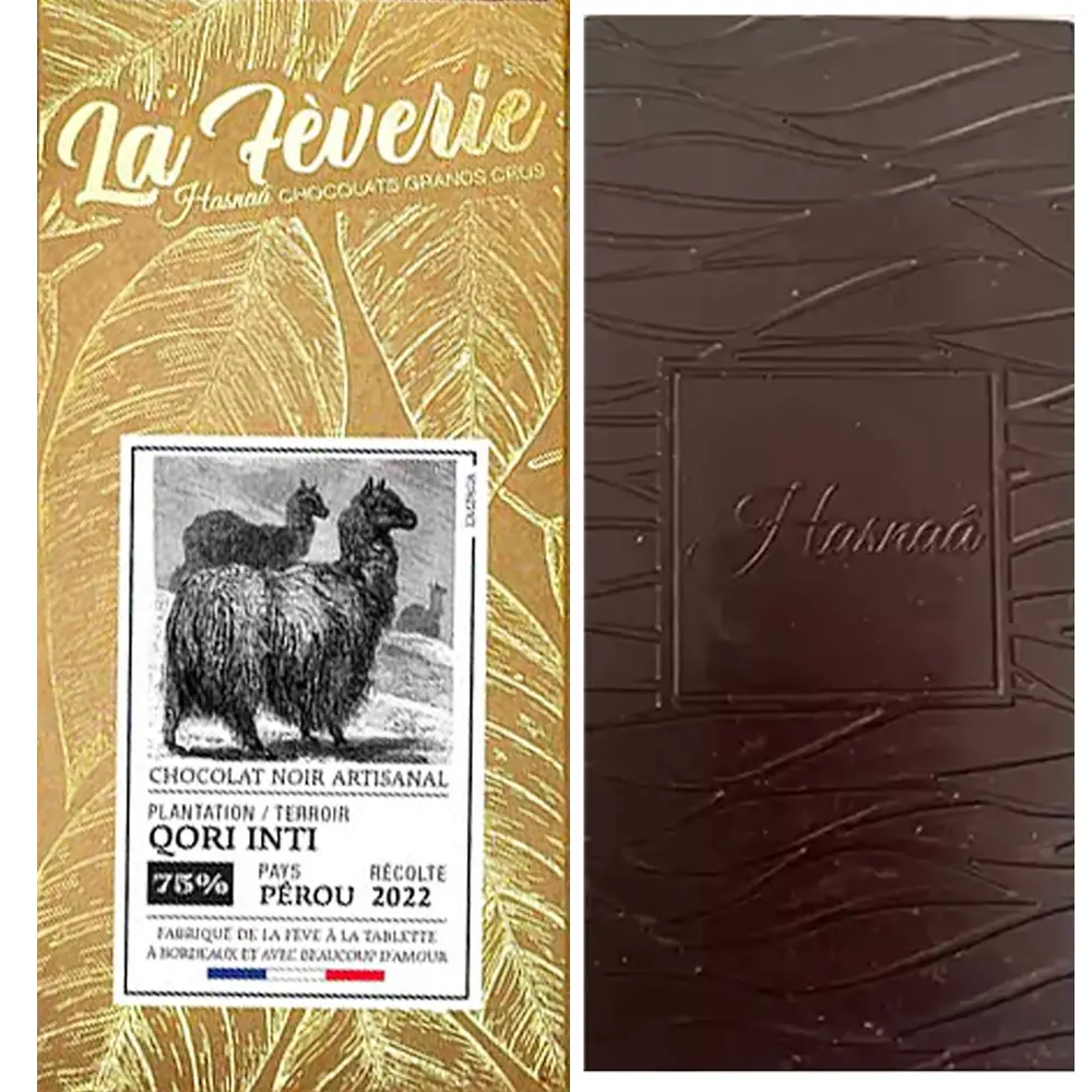 HASNAÂ Chocolats La Fèverie | Schokolade »Perou – Qori Inti« 75% | 56g Dunkle Schokolade mit Kakao aus Peru von Hasnaa Bordeaux