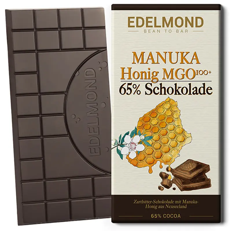 EDELMOND | Dunkle Schokolade »Manuka-Honig« 65% | 75g MHD 26.10.2025 Manuka Honig in Schokolade von Edelmond Spreewald