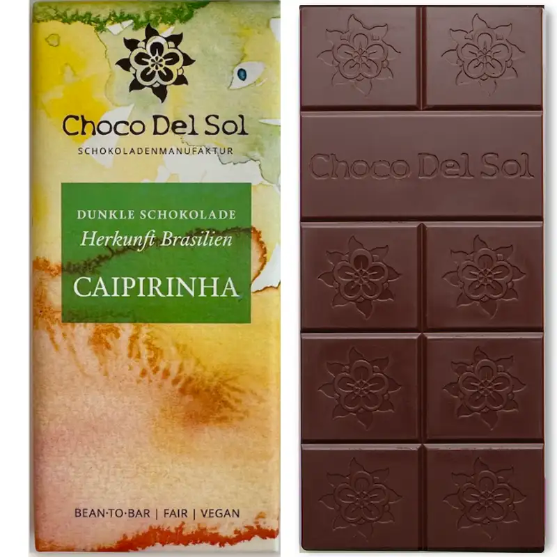 CHOCO DEL SOL | Dunkle Schokolade »Caipirinha Brasilien« 70% | BIO | 58g Dunkle Schokolade mit Caipirinha von Choco del Sol