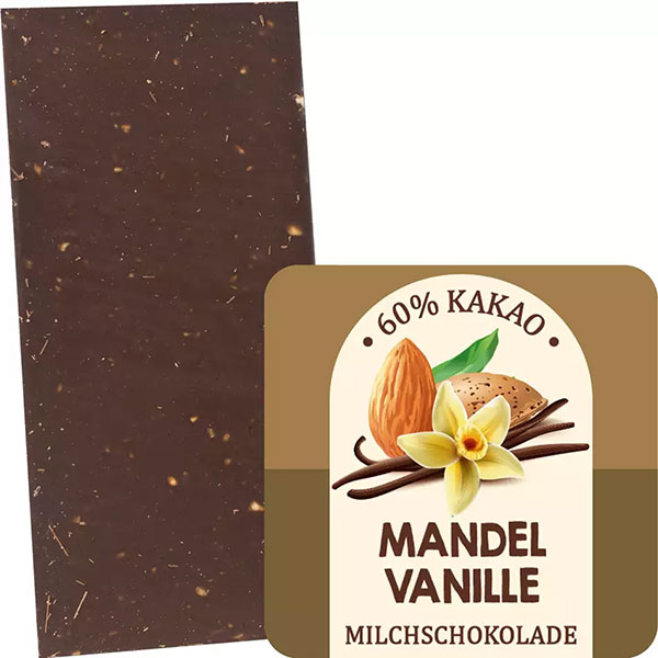 EDELMOND | Milchschokolade Mandel & Vanille »WEISSENSEE« 60% | BIO | 80g MHD 26.05.2023