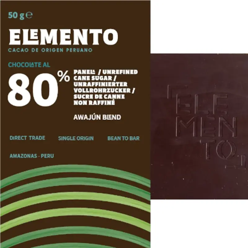 ELEMENTO | Dunkle Schokolade & Panela »Awajún Blend Peru« 80% | 50g Dunkle Schokolade mit Panela von Elemento