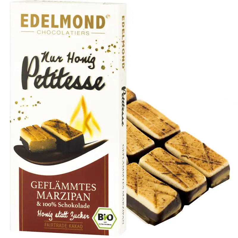 EDELMOND | Geflämmtes Marzipan & Schokolade »Petitesse« 99% | BIO | 90g Honig Statt Zucker Edelmarzipan geflämmt von Edelmond