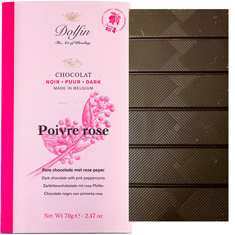 DOLFIN | Dunkle Schokolade & rosa Pfeffer »Poivre rose« 60% | 70g Belgische Schokolade von Dolfin