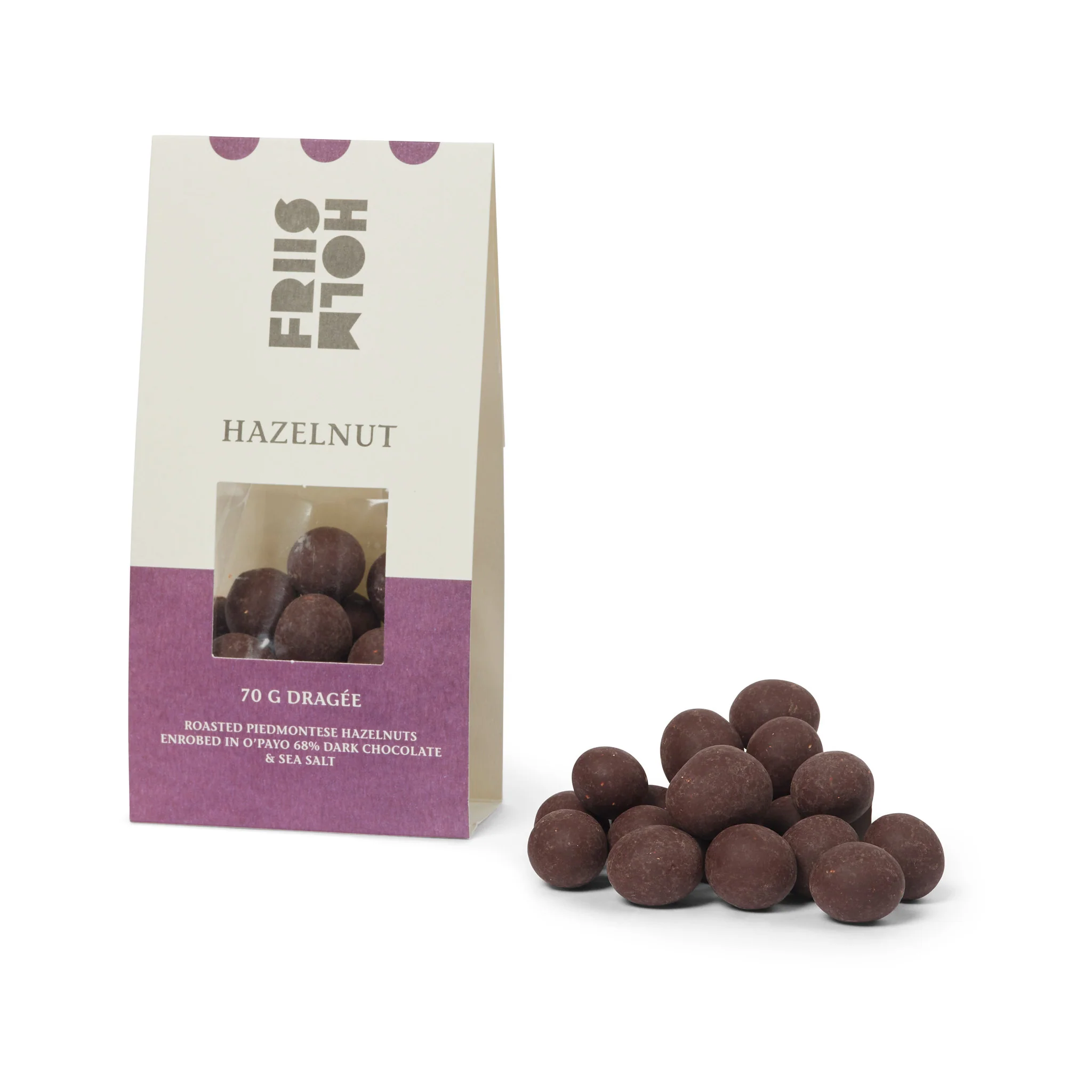 FRIIS-HOLM | Premium-Dragées Haselnüsse & Schokolade »Hazelnut« 68% | BIO | 70g Haselnuss-Dragees in Milchschokolade von Friis Holm
