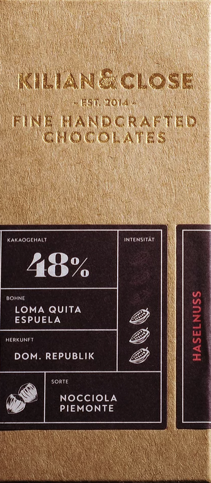 KILIAN & CLOSE | Schokolade mit Haselnüssen 48% | BIO | 80g