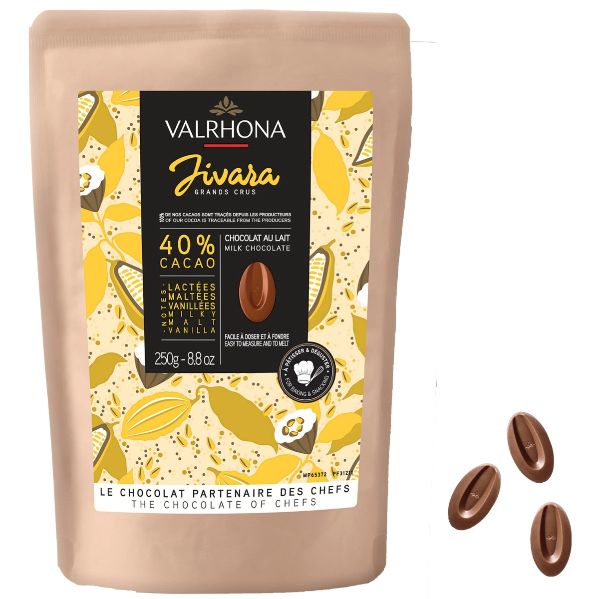 VALRHONA Jivara 40 % – Milchschokoladendrops Couverture 250 g