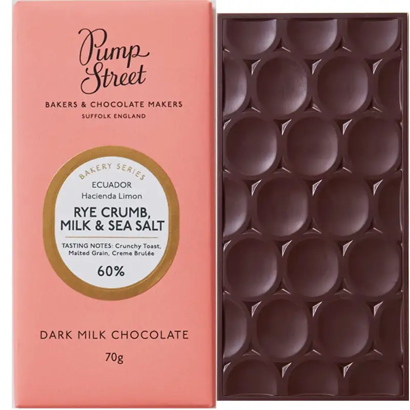 PUMP STREET BAKERY | Milchschokolade »Rye Crumb, Milk & Sea Salt« 60% | 70g MHD 04.01.2026 Rye Crumb, Milk & Sea Salt Schokolade von Pumpstreet Bakers & Chocolate Makers