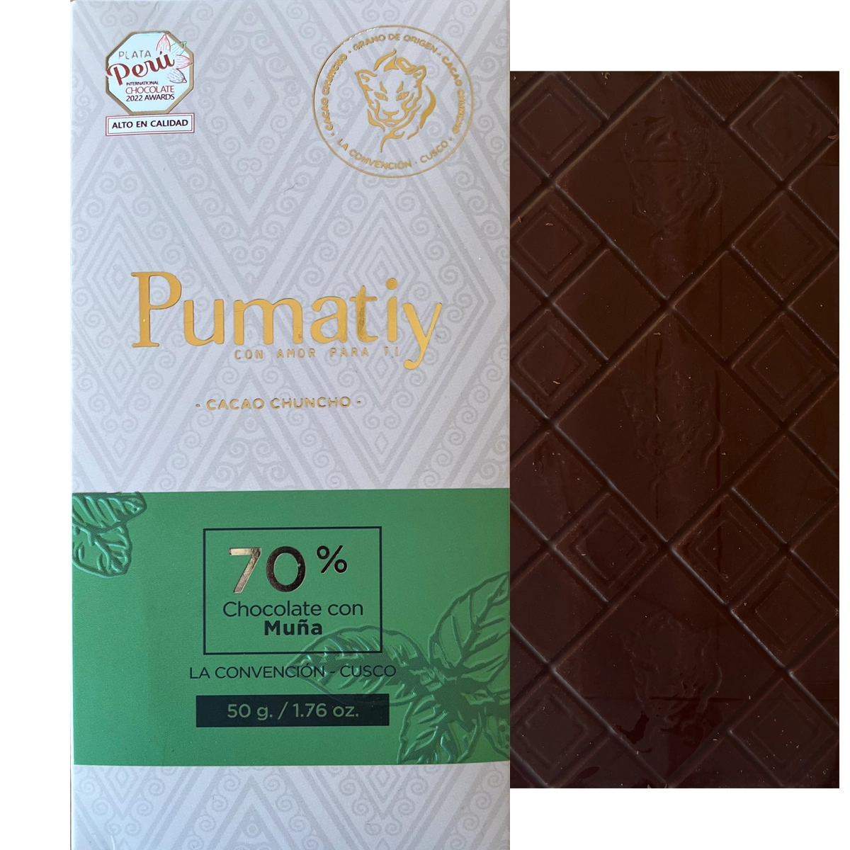 PUMATIY dunkle Schokolade 70% mit Muna Minze aus Cusco Peru, aromatische Bean-to-Bar Schokolade