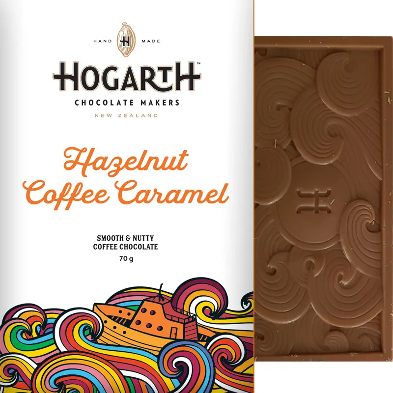 HOGARTH Chocolate | Milchschokolade »Hazelnut Coffee Caramel« 33% | 70g Haselnuss Milchschokolade von Hogarth