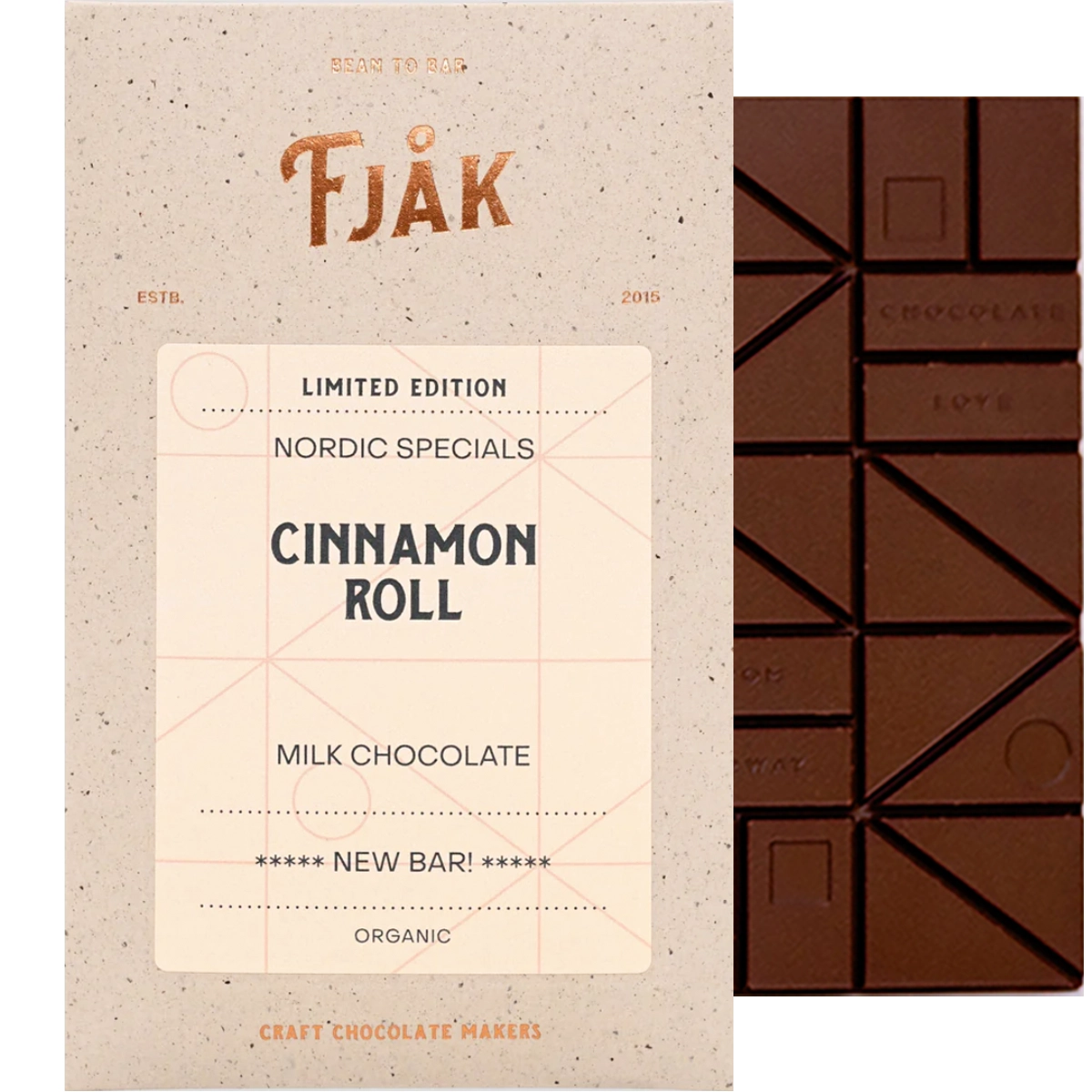 FJAK Cinnamon Roll 45 % – Milchschokolade aus Norwegen mit Kakao aus der Dominikanischen Republik