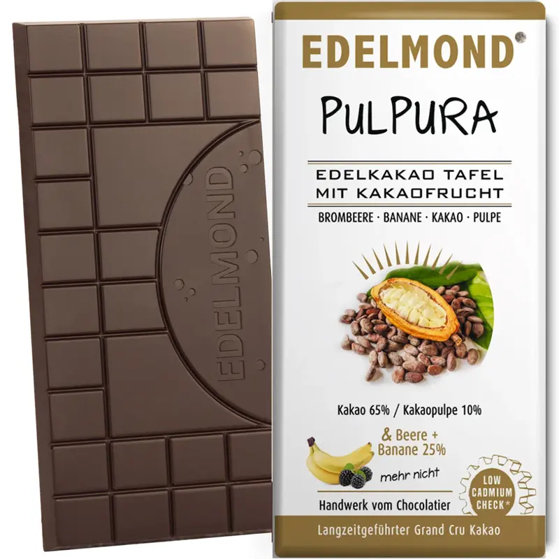 EDELMOND Schokoladen | Edelkakaotafel mit Kakaofrucht, Beere & Banane »PulPura & Pulpe« 75% | 72g Schokolade mit Kakaopulpe und Banane von Edelmond