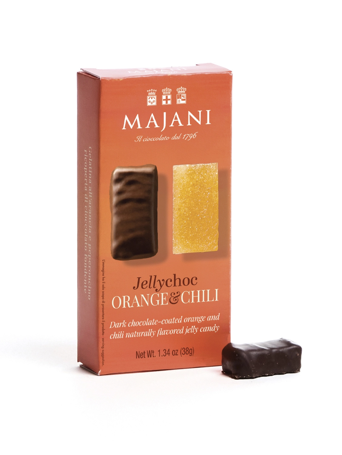 Majani Jellychoc Orange & Chili schokoliertes Orangengelee 53 % 50 g