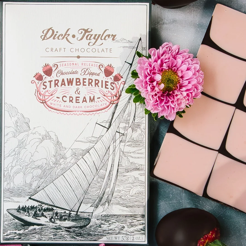 Dick Taylor Strawberries & Cream 72 % – dunkle Schokolade aus Belize mit Erdbeer-weißer Schicht, Single-Origin