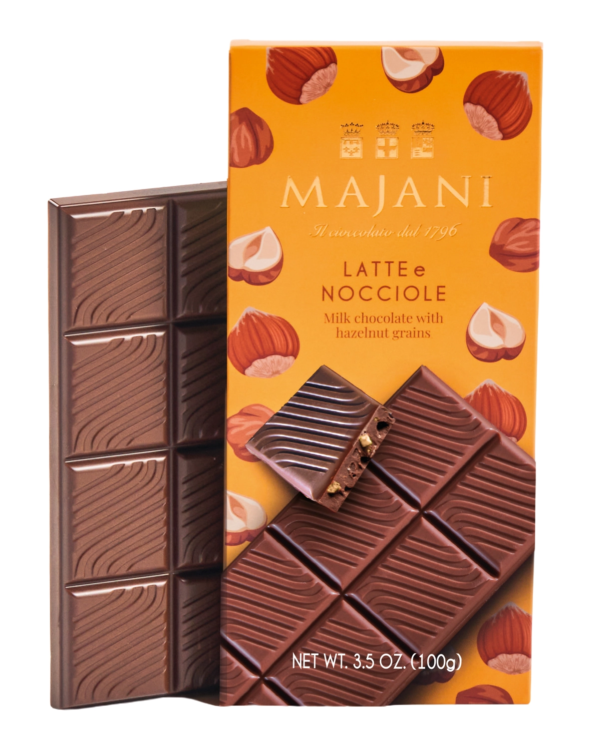 Majani Latte & Nocciole 33 % Vollmilchschokolade mit Haselnüssen 100 g