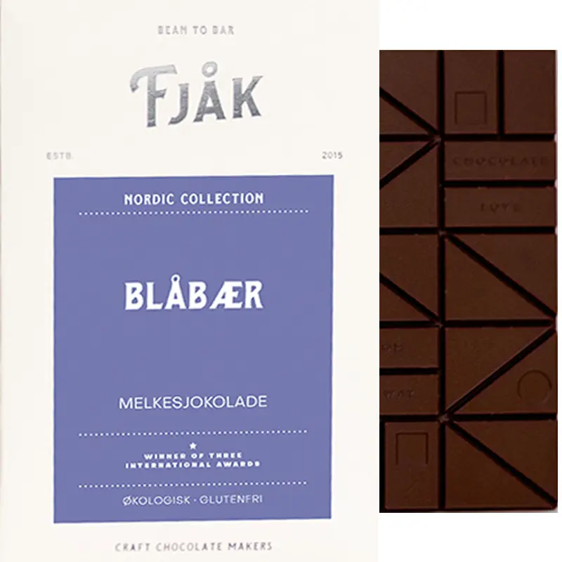 FJAK Chocolate | Milchschokolade »Wild Blueberry« 50% | BIO | 60g Milchschokolade mit Blaubeeren von Fjak Norwegen