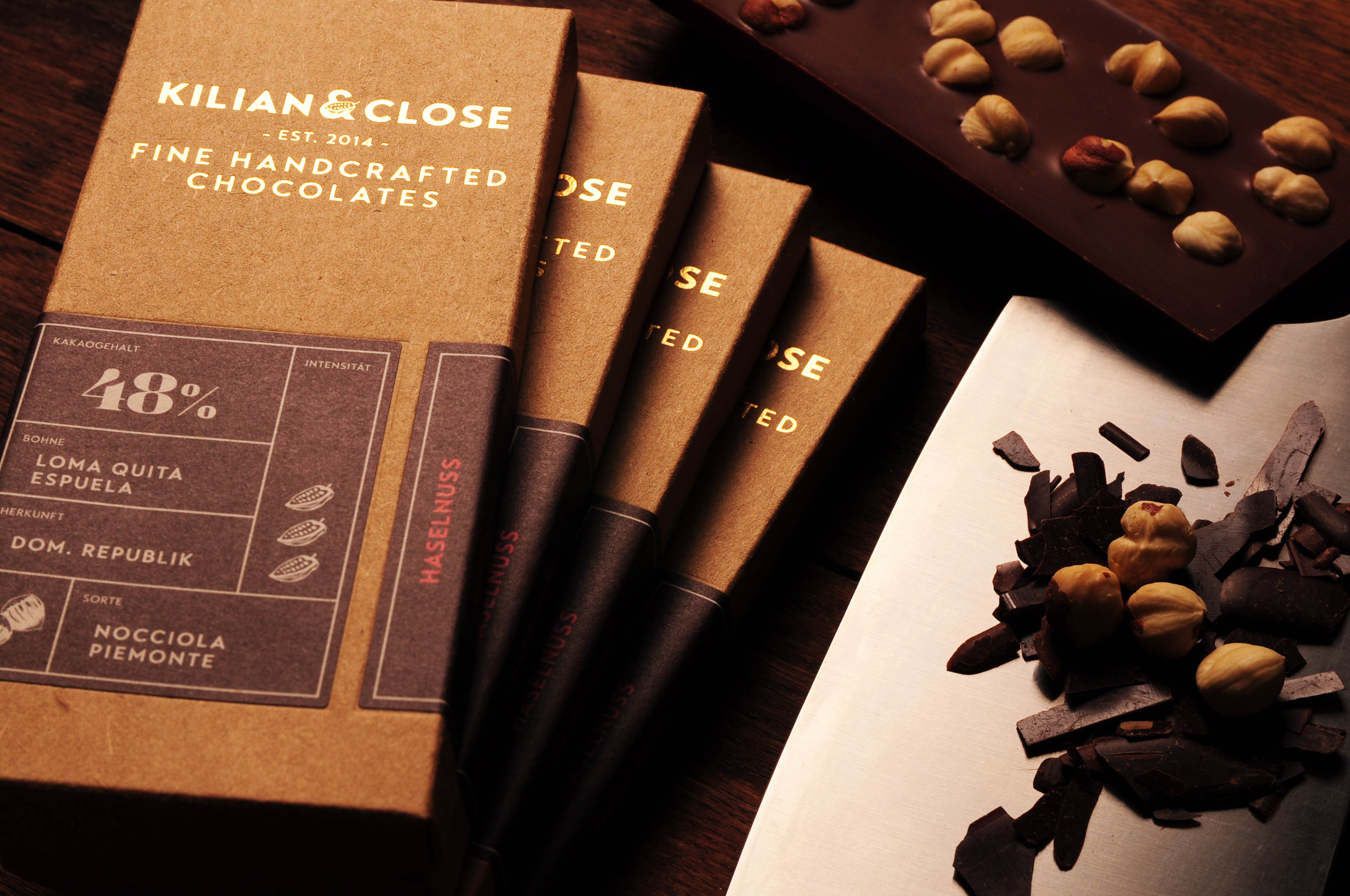 KILIAN & CLOSE | Schokolade mit Haselnüssen 48% | BIO | 80g