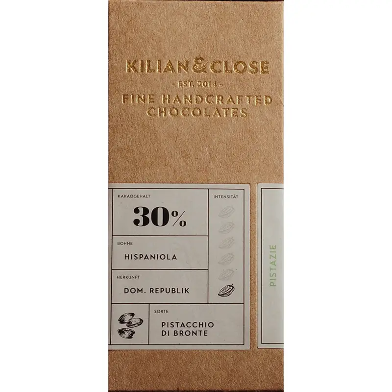 Vegane Schokolade mit Pistazie von Kilian und Close