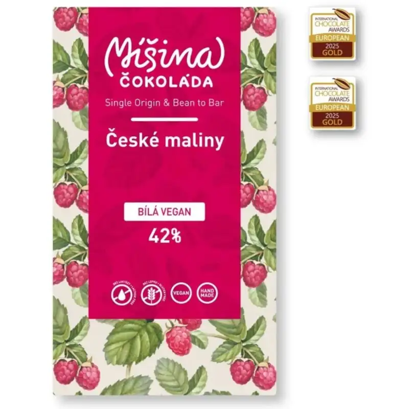 Gold prämierte Schokolade 2025 mit Raspberry von Misina Cokolada Prag