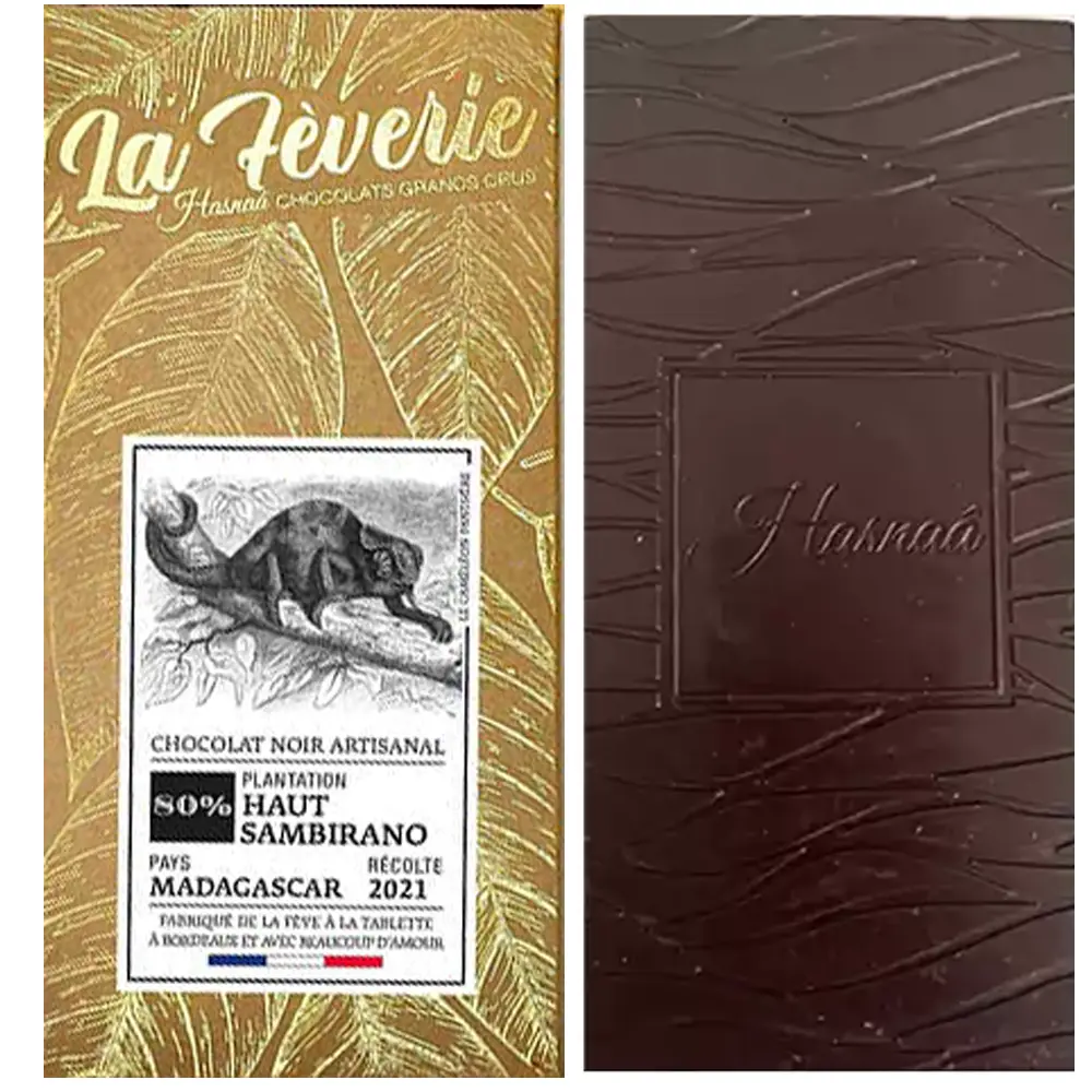 HASNAÂ Chocolats La Fèverie | Schokolade »Madagascar – Haut Sambirano« 80% | 56g Dunkle Schokolade Haut Sambirano Madagascar von Hasnaa Bordeaux