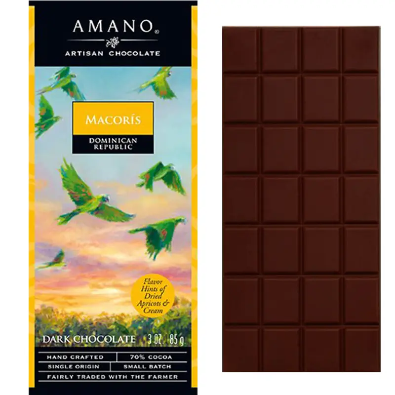 Dunkle Amano Schokolade Macoris Dominican Republic mit 70% kakaogehalt 