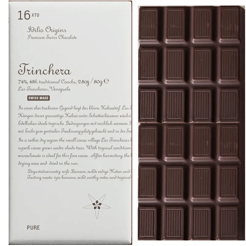 IDILIO ORIGINS | Dunkle Schokolade »16xto Trinchera« Venezuela 74% | 80g Schweizer Schokolade prämiert 16 Tricnchera von idilio Origins