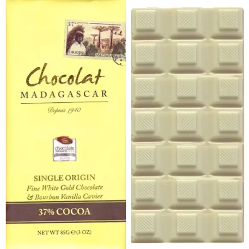 Chocolat MADAGASCAR | Weiße »Schokolade & Bourbon Vanille« 37% | 85g Weiße Schokolade Gold White von 37% Chocolate Madagascar