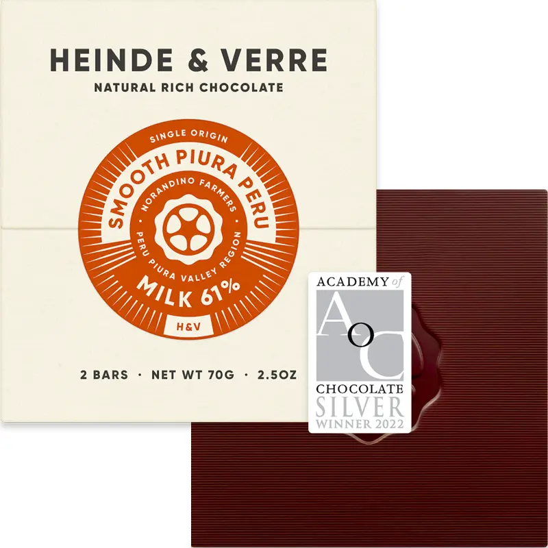HEINDE & VERRE | Milchschokolade »Smooth Piura Peru« 61% | 70g Smooth Piura Peru feinste prämierte Milchschokolade von Heinde und Verre
