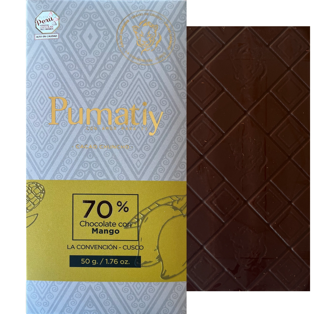 PUMATIY dunkle Schokolade 70% mit Mango aus Peru Cusco, fruchtige Bean-to-Bar Schokolade Mango