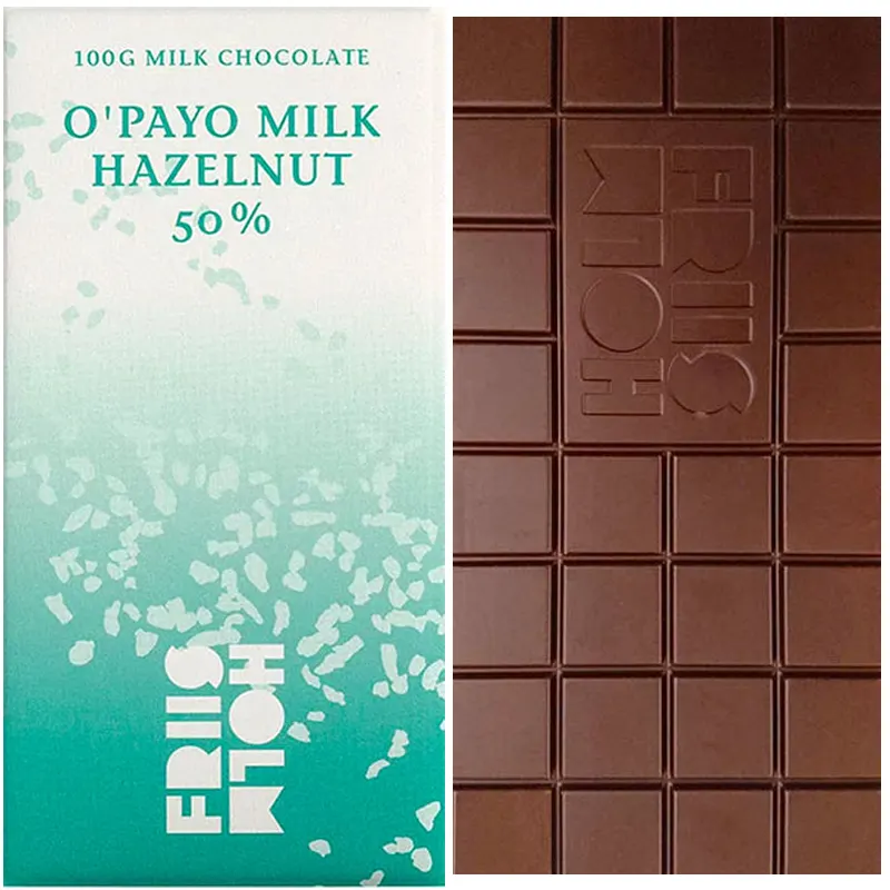 FRIIS-HOLM | Milchschokolade »O' Payo Milk Hazelnut« 50% | 100g O Payp Milk Hazelnut Milchschokolad emit Haselnuß von Mikkel Friis Holm
