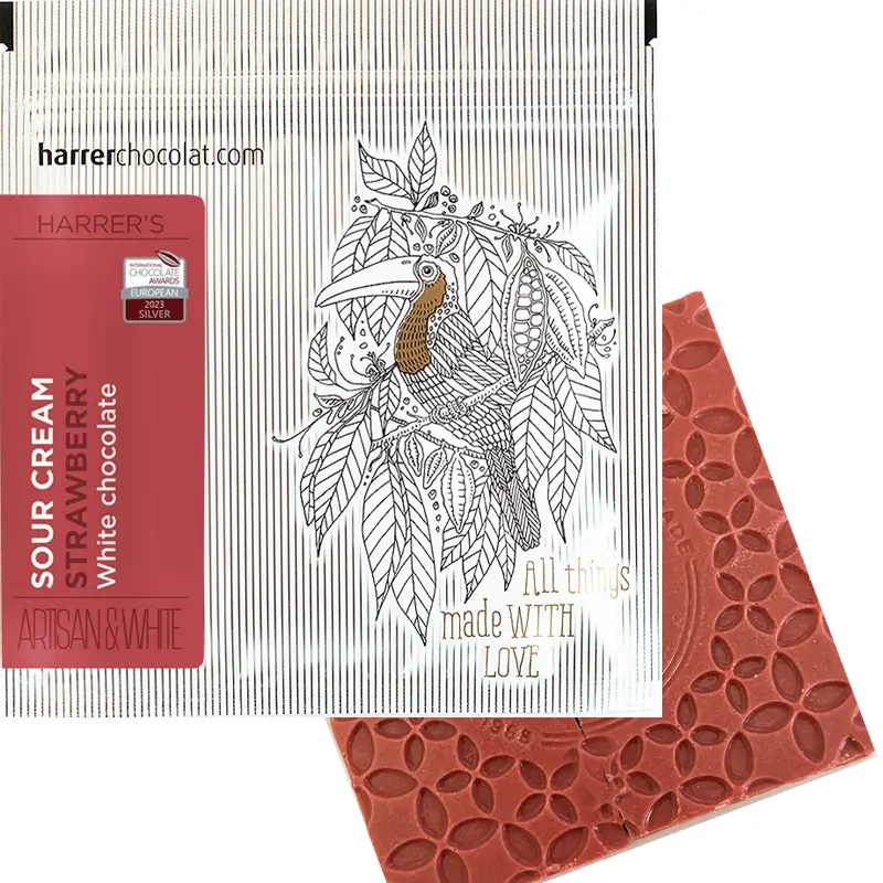 HARRER Chocolat | Weiße Schokolade Erdbeere & Sauerrahm »Sour Cream & Strawberry« 30% | 50g Weiße Erdbeerschokolade mit Sauerrahm von harrer