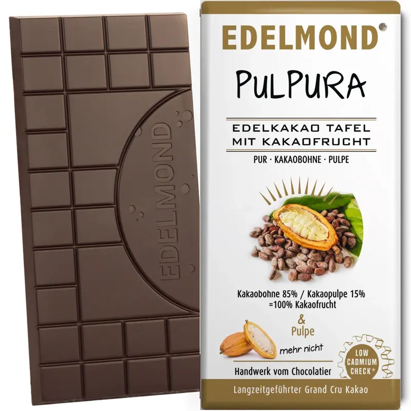 EDELMOND Schokoladen | Edelkakaotafel mit Kakaofrucht »PulPura & Pulpe« 100% | 72g Schokolade mit Kakaopulpe von Edelmond
