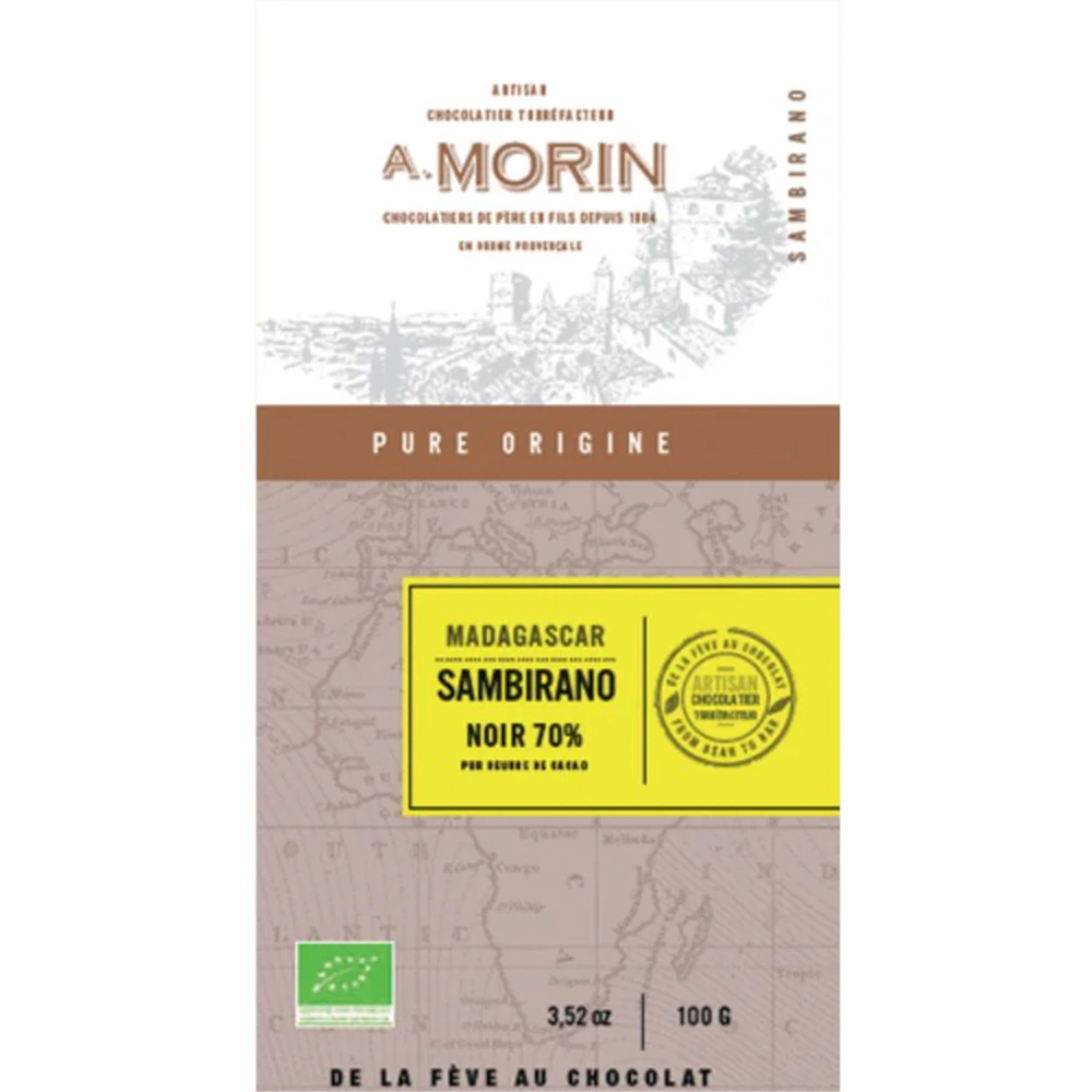 Tafel A. MORIN Sambirano 70 % – Dunkle BIO-Schokolade aus dem Sambirano-Tal Madagascar