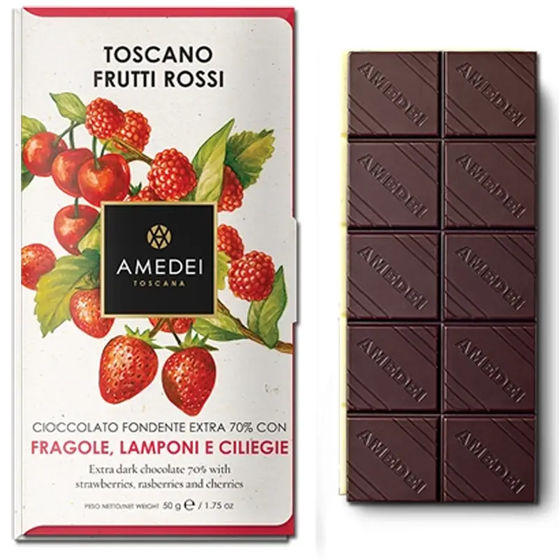 dunkle Schokolade mit roten Früchten von Amedei italien