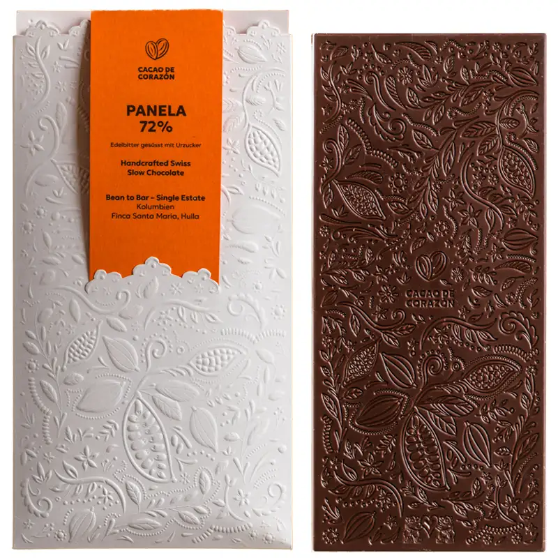Cacao de CORAZÓN | Dunkle Schokoladen »Panela« 72% | 65g MHD 30.11.2025 Panela 72% Schweizer Single Origine Schokolade von Cacao de Corazón