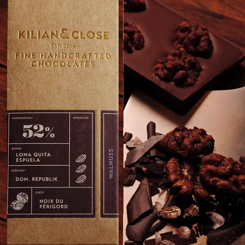 KILIAN & CLOSE | Schokolade mit Walnuss 52% | BIO Vegane Schokolade mit Walnuss von Kilian & Close Waren