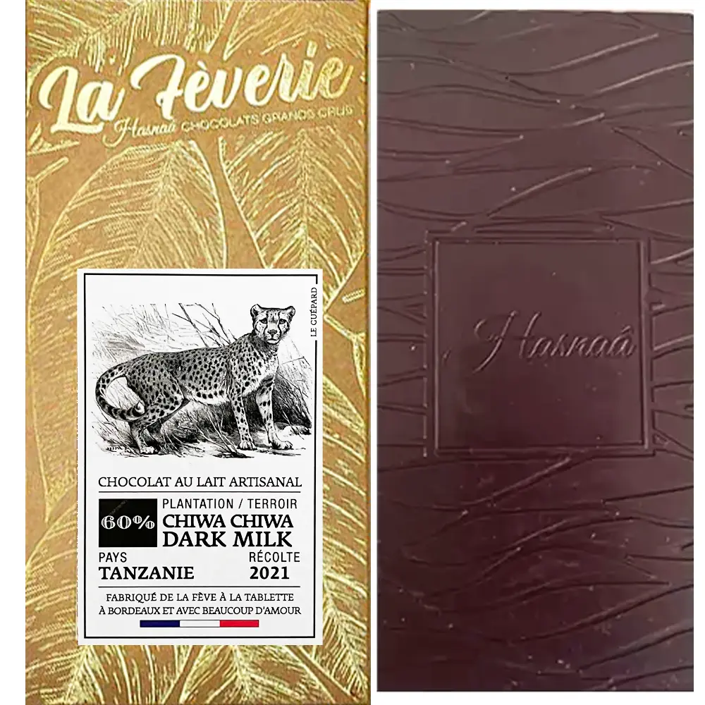 Milchschokolade von Hasnaa Bordeaux- Tanzanie goldene Verpackung
