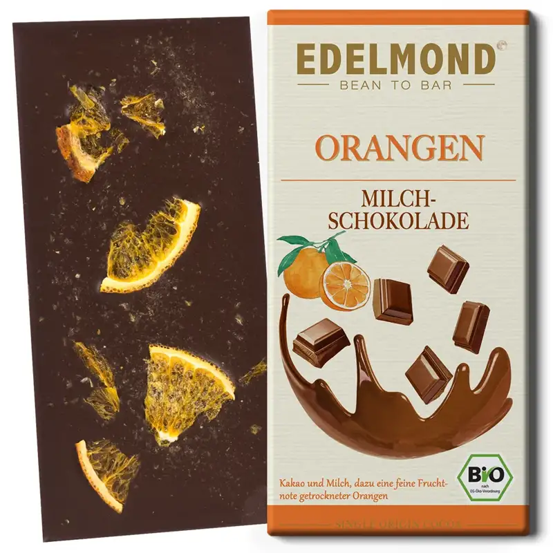 EDELMOND | Milchschokolade »Orangen« 50% | BIO | 80g Milchschokolade mit Orange von Edelmond