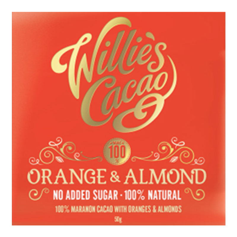 WILLIE's Cacao | 100% Schokolade mit »Orange & Almond« | 50g