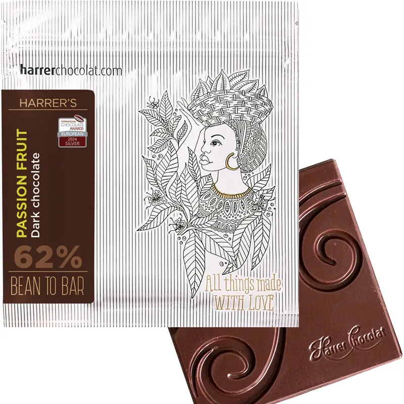 HARRER Chocolat | Dunkle Schokolade Passionsfrucht »Passion Fruit« 62% | 50g Dunkle Schokolade mit Passionsfrucht von Harrer