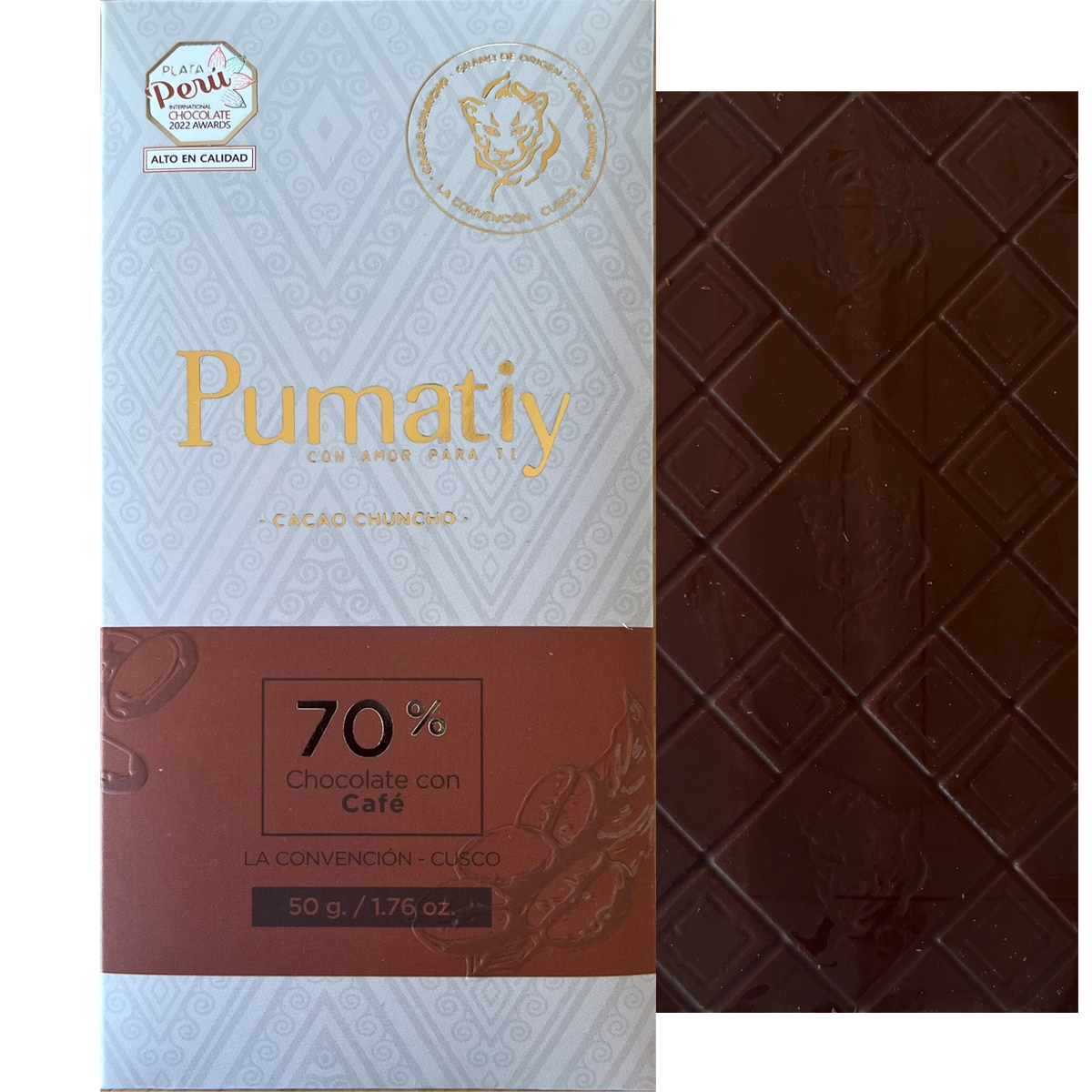 PUMATIY dunkle Schokolade 70% mit Kaffee aus Cusco Peru, Bean-to-Bar Schokolade Café
