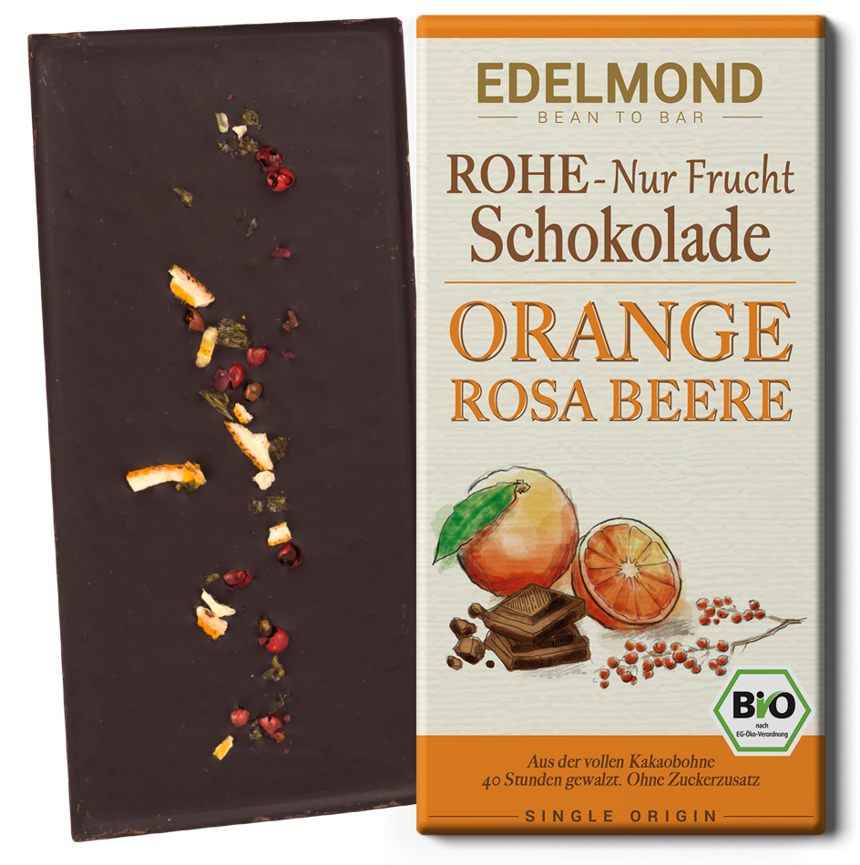 EDELMOND | Dunkle Schokolade »Orange & Rosa Beere« 75% | BIO | 75g