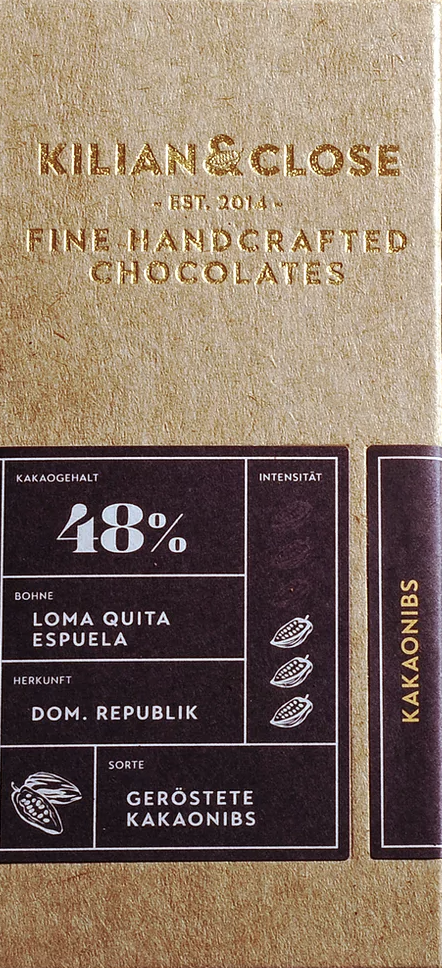 KILIAN & CLOSE | Schokolade mit gerösteten Kakaonibs 48% | BIO | 80g
