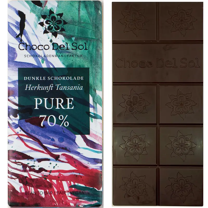 CHOCO DEL SOL | Dunkle Schokolade »PURE Tansania« 70% | BIO | 58g Pure handgemachte Schokolade Tansania von Choco del Sol